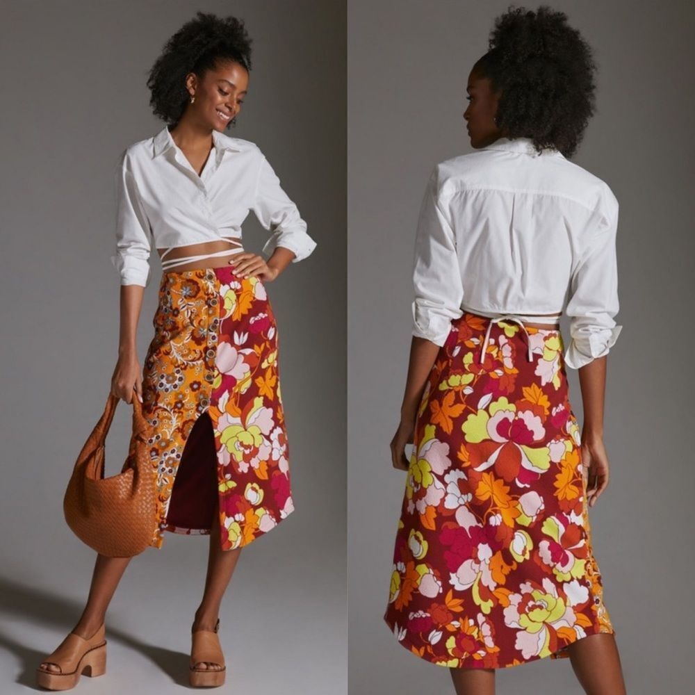 Anthropologie Maeve Button-Front Cutout Midi Skirt NEW Size Medium - Picture 1 of 7